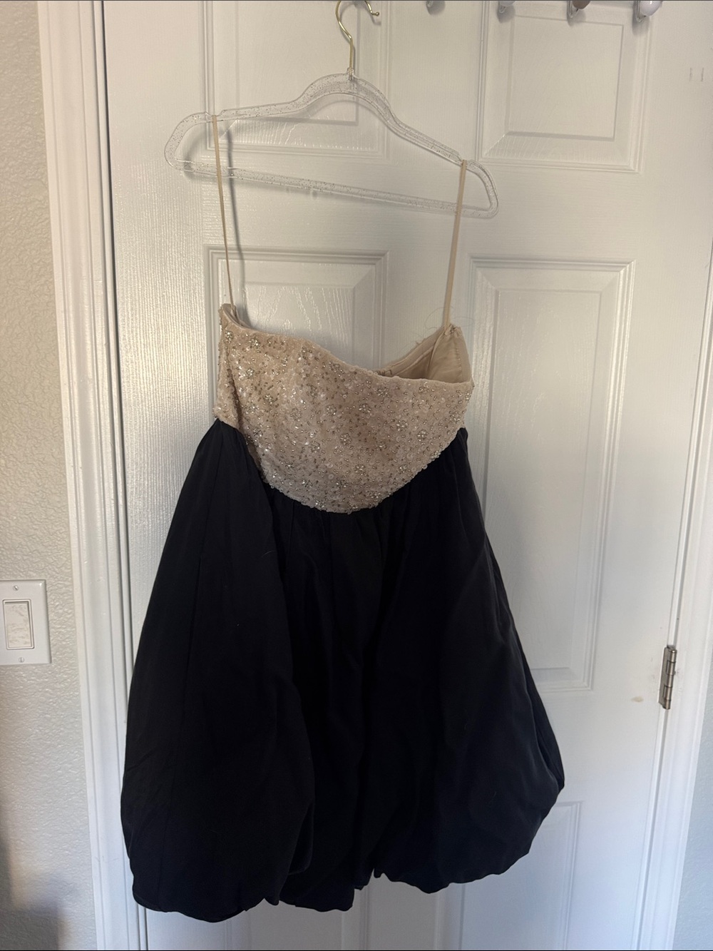 &other stories Sequin Beige and Black Bubble Hem Party Dress
